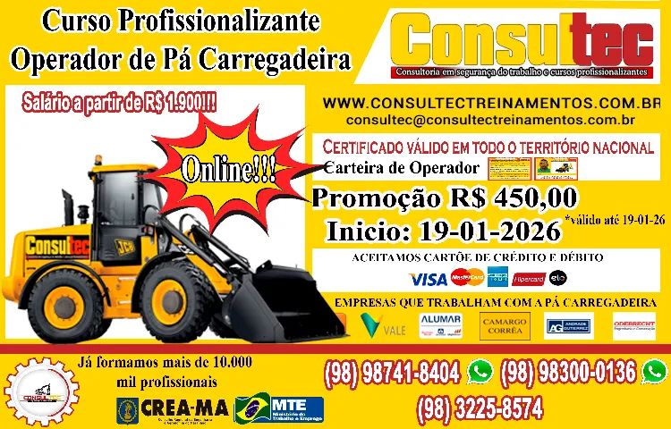 Curso de operador de Pa Carregadeira - Inicio 19-01-2026