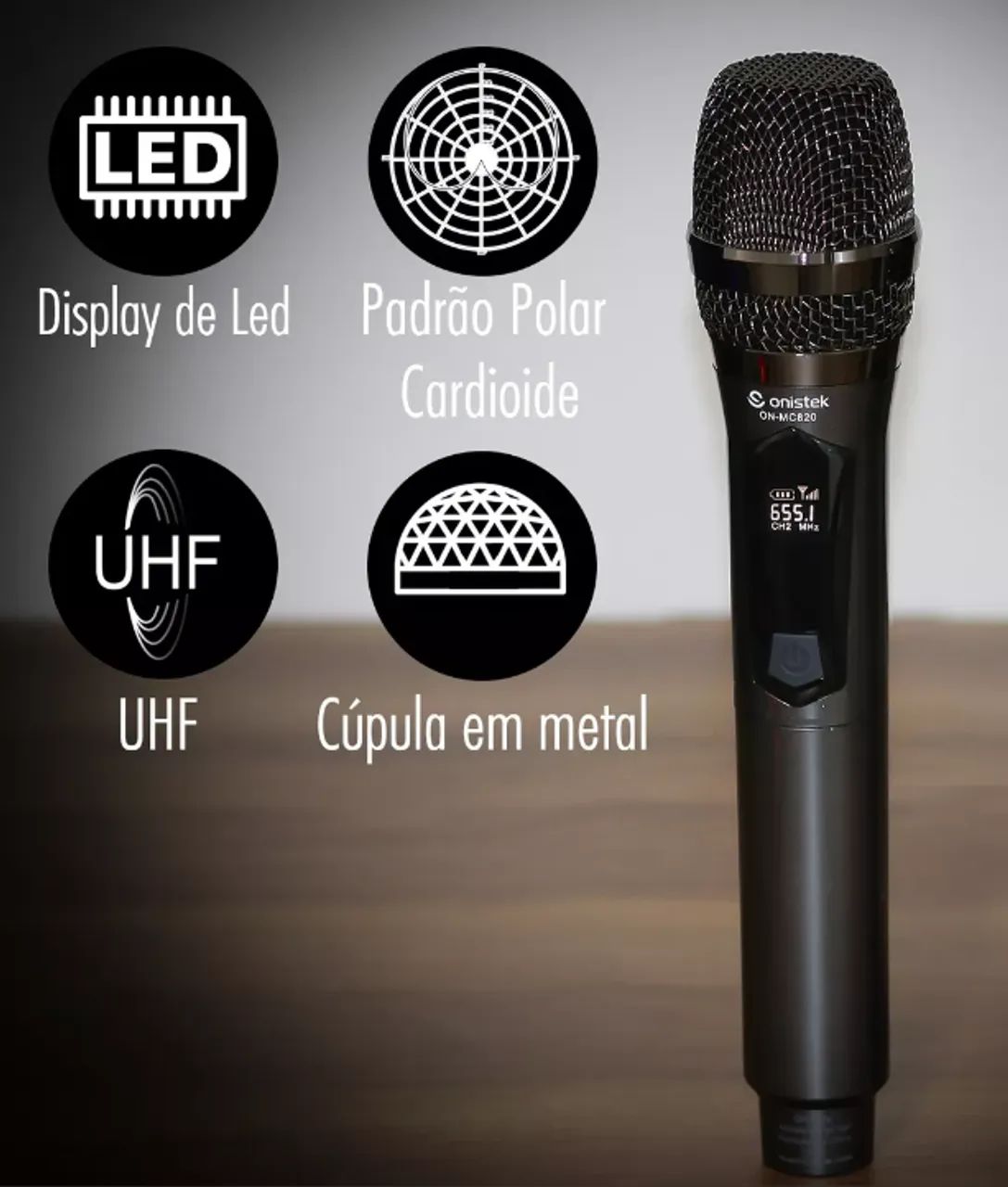 Microfone Sem Fio Duplo Onistek On-MC820 Uhf Dinamico  - Foto 2