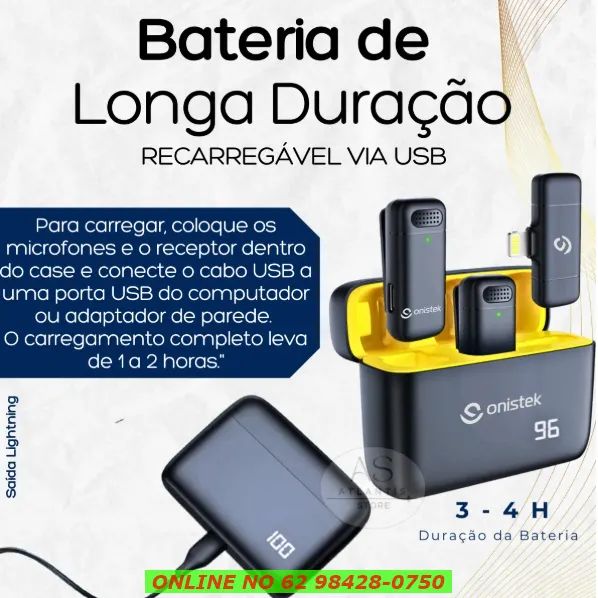 Microfone Lapela Duplo Sem Fio Celular Gravações Lives Vídeo - Foto 3