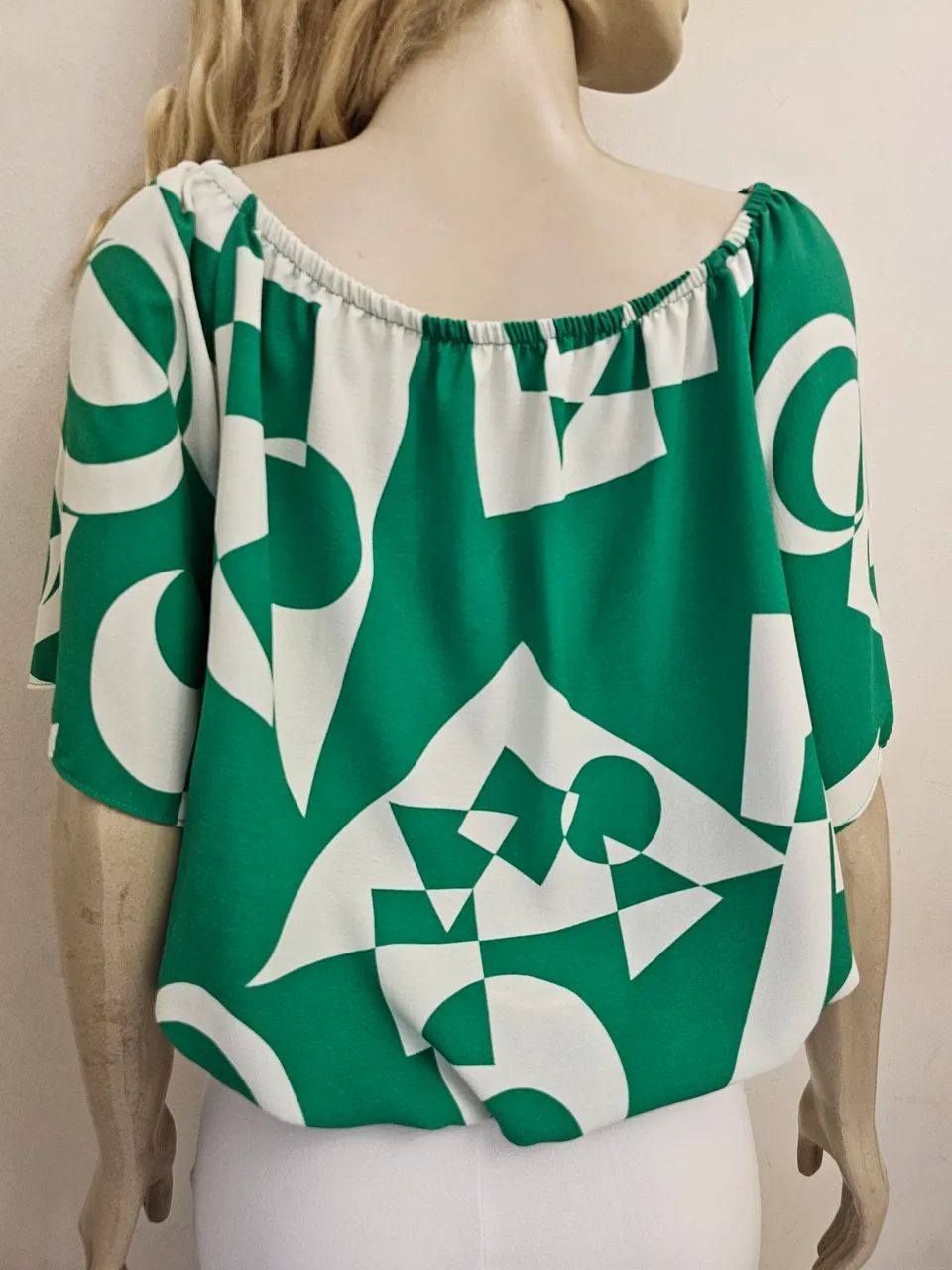 Blusa Off Shoulder Verde e Branca - Foto 5