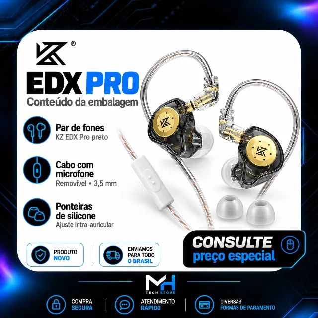 Fone de Ouvido KZ EDX Pro com Microfone Preto - Foto 3