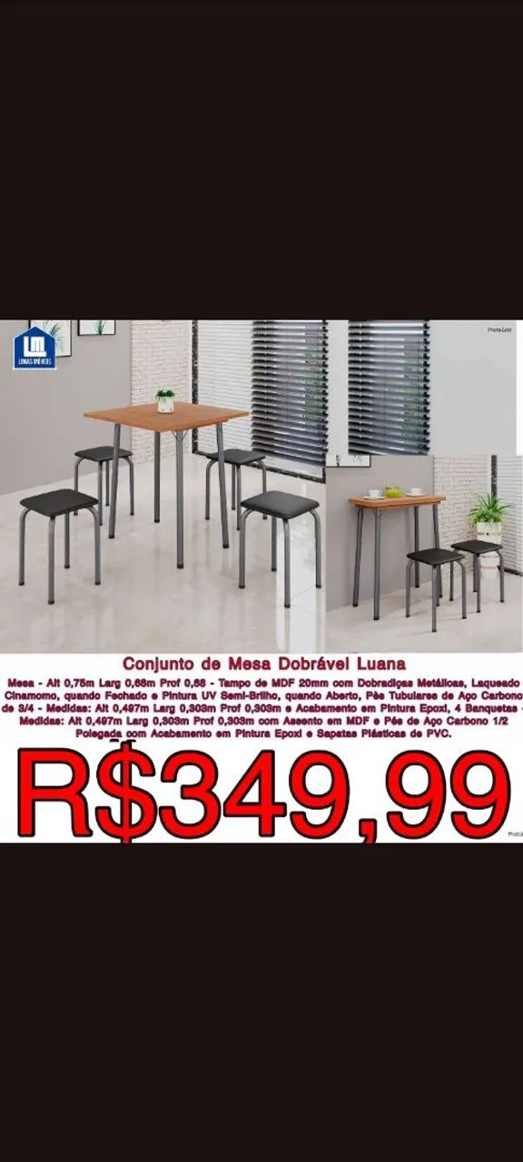 Mesa Dobrável Luana com 4 Banquetas 