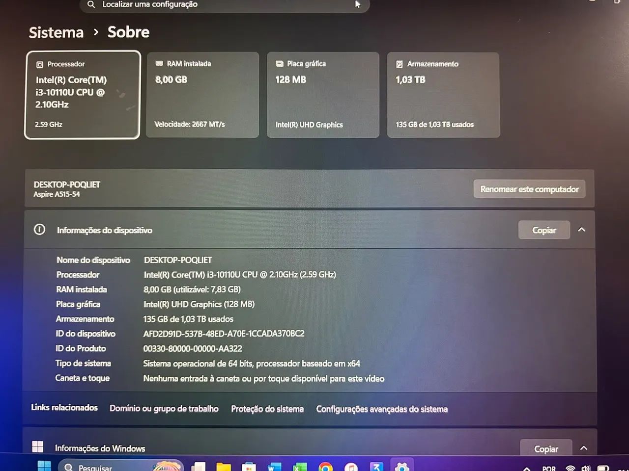 Notebook Acer INSPIRION 5 com  SSD 