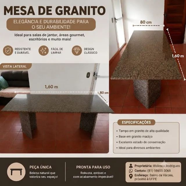 Mesa em Granito (tampo e pés)