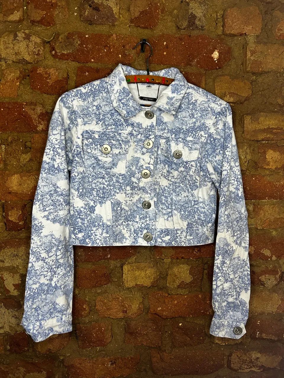 Jaqueta Jeans Cropped Check List estampada 38 - Foto 2