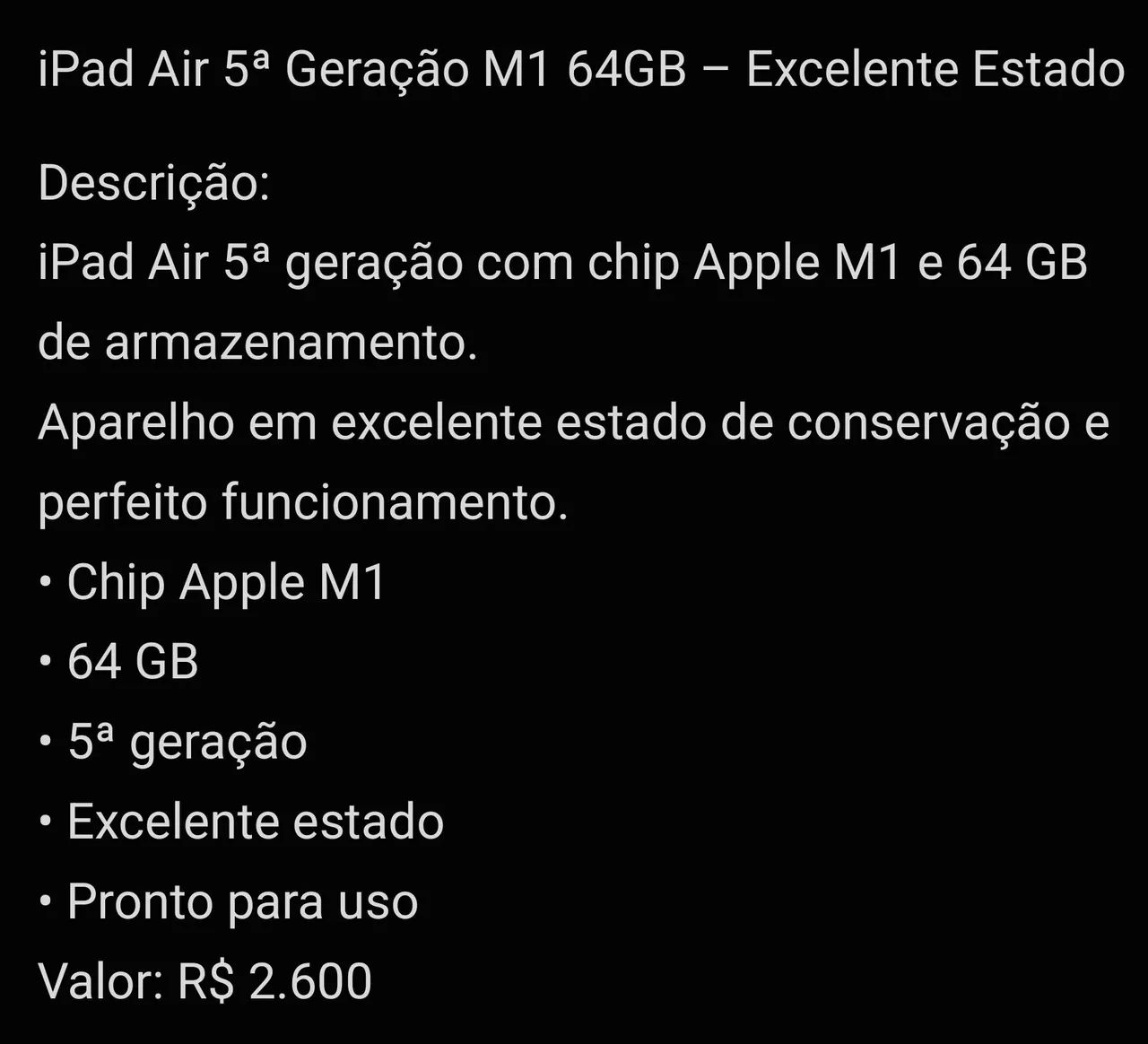 iPad Air 5ª Geração M1 64GB - Excelente Estado<br> - Foto 4