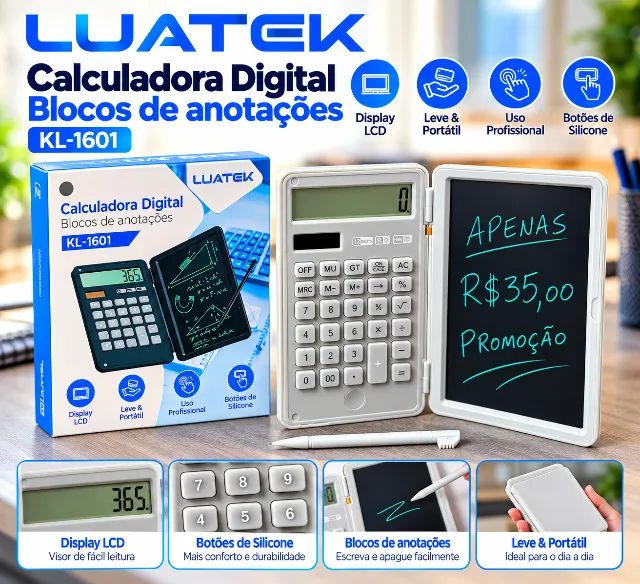 Calculadora digital com bloco de notas 