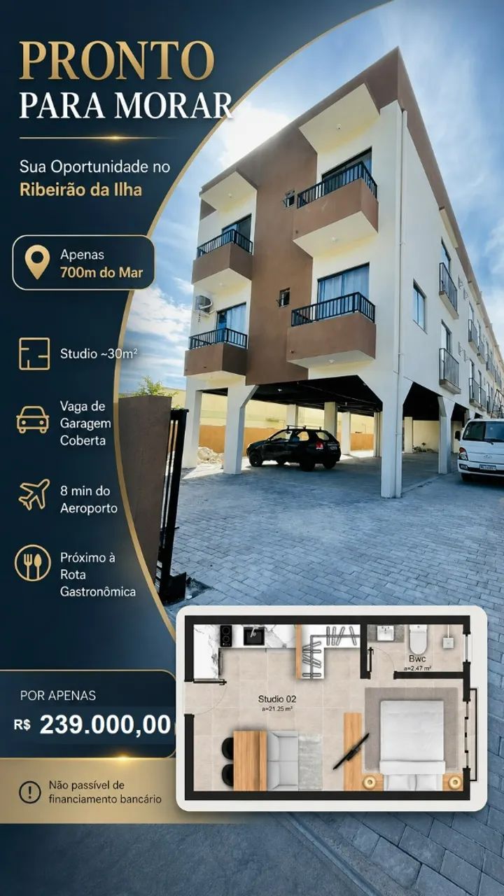 Studio no Ribeirão da Ilha - Pronto para morar - Sol da manhã com vaga