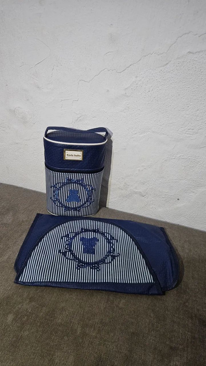 Kit Maternidade 2 Peças azul com listras brancas e azuis - Estilo e Praticidade