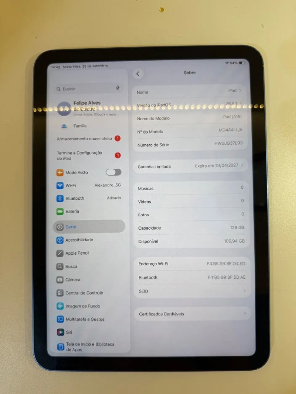 IPAD 11(A16) 128GB  - ACEITO OLX PAY - Foto 3