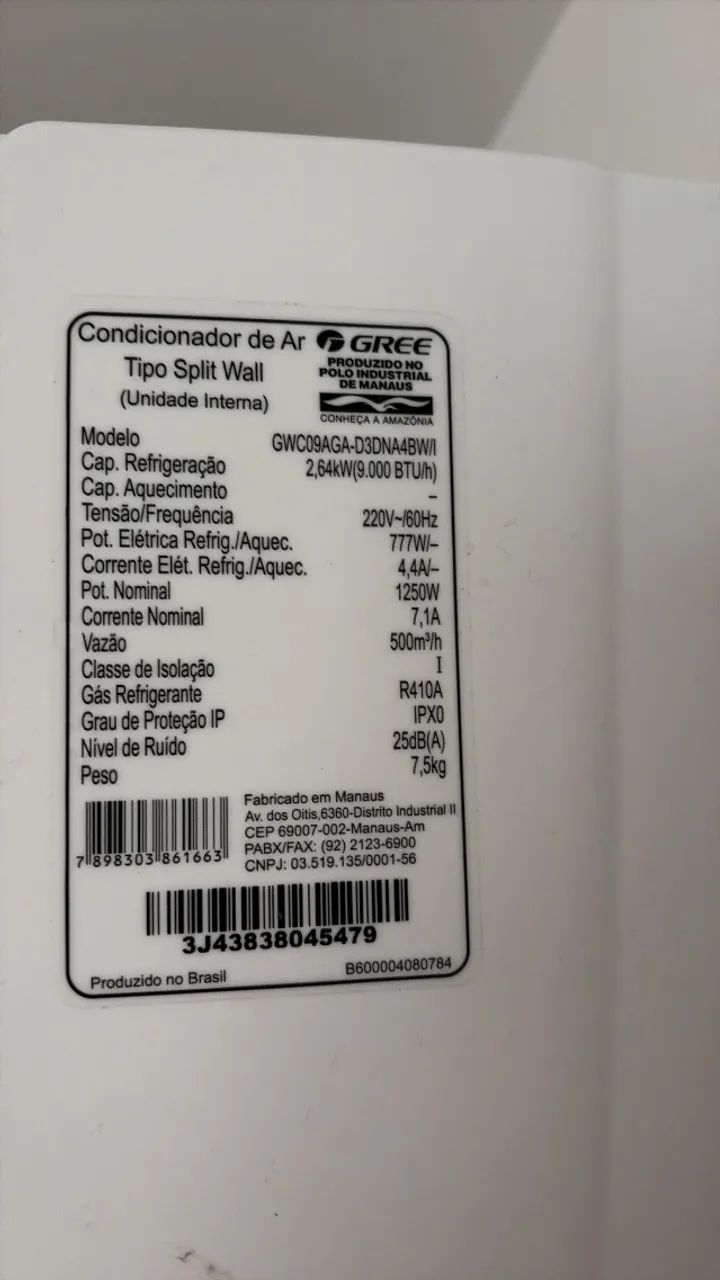 Evaporadora Gree 9000 btus