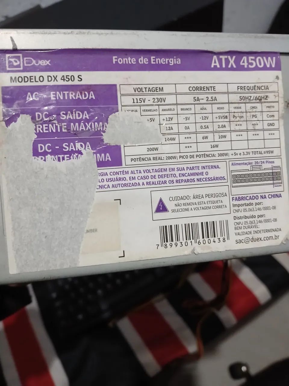 Fonte Duex DX 450S ATX 450W - 20+4 Pinos - Usada e funcionando 
