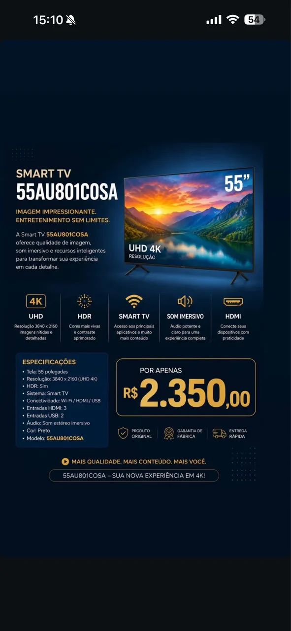 Smart Tv 55 LG lacrada OPORTUNIDADE 