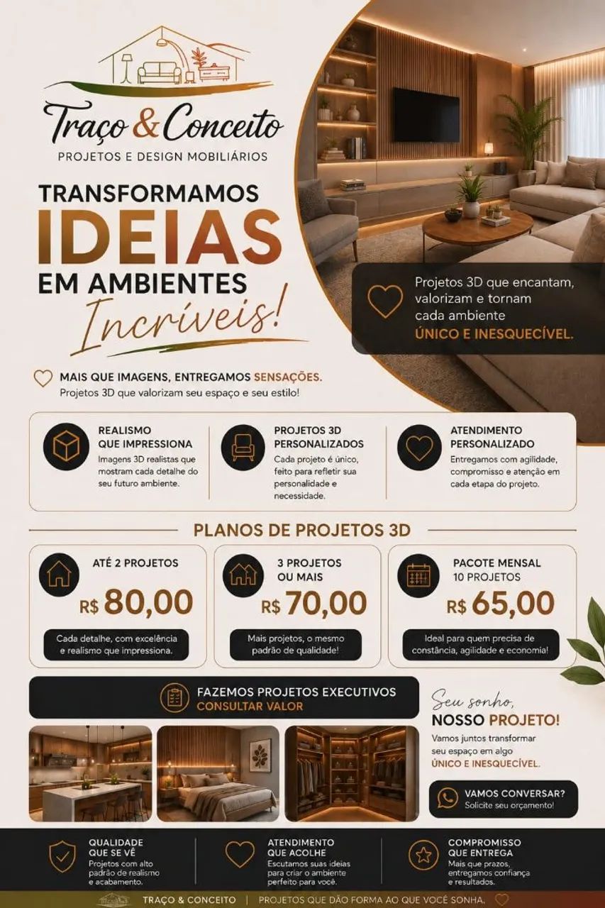 Projetos 3D de móveis planejados com Renderização