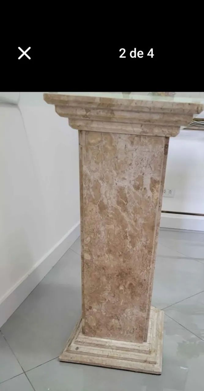 Mesa De Vidro Com Apoio Mármore Travertino. Só Retirada. - Foto 3