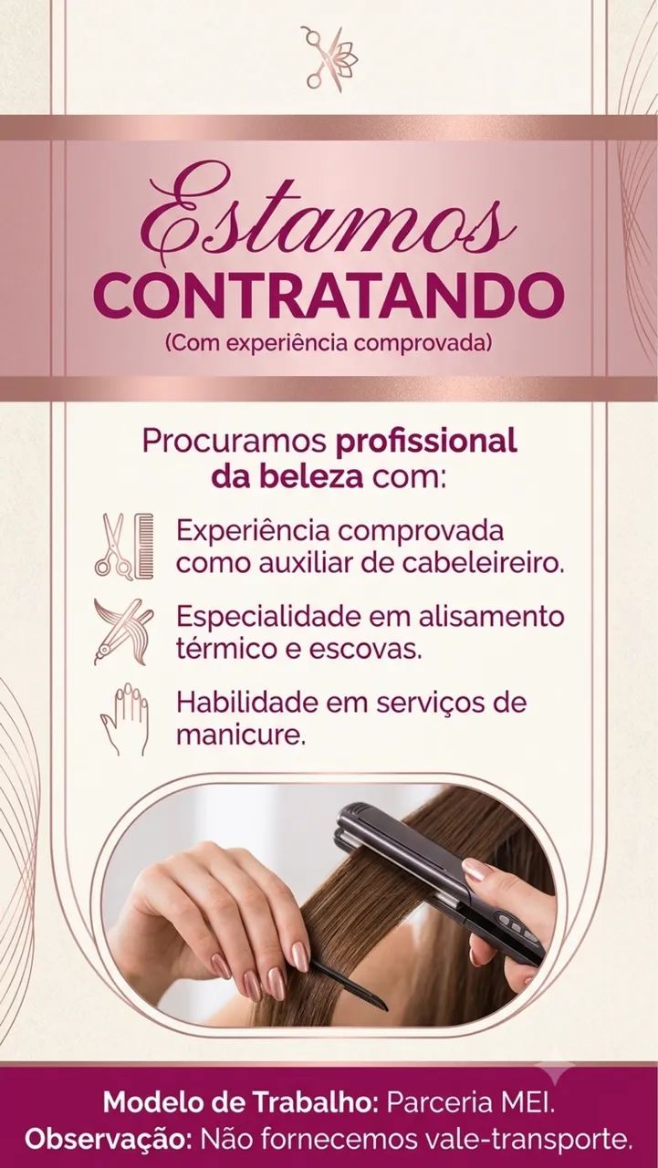 Vaga disponível para profissional da Beleza
