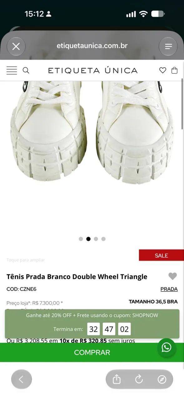 Tênis ORIGINAL Prada Branco Double Wheel Triangle - Foto 4