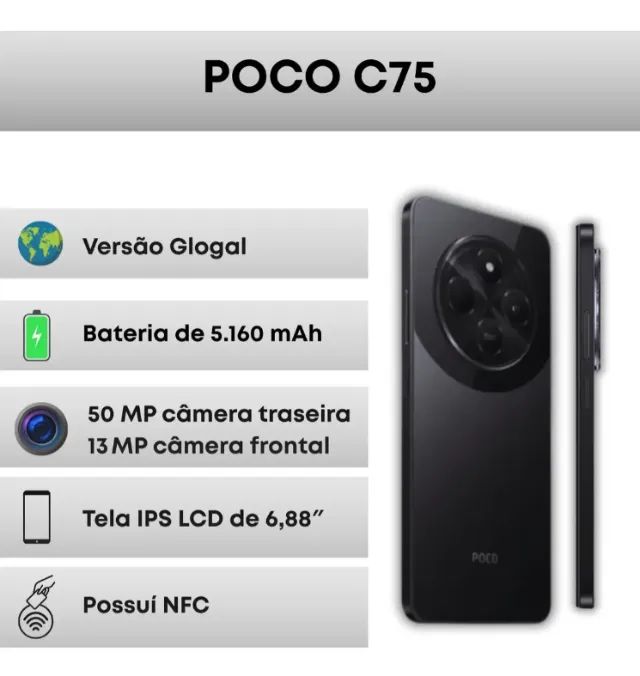 Celular Xiaomi Poco C75 4G Dual Sim 256 Gb Preto 8 Gb Ram Android 14 - NFC - Foto 5