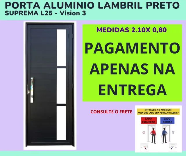 Porta Lambril De Aluminio Preto Com Puxador E Fechadura L-25