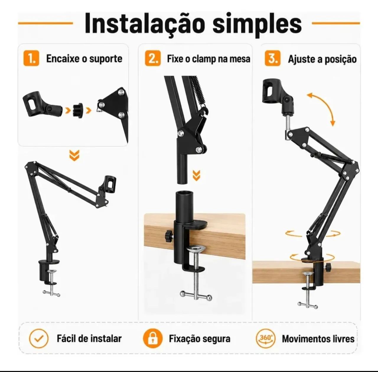 Suporte Braço Articulado Microfone Mesa Preto - Foto 4