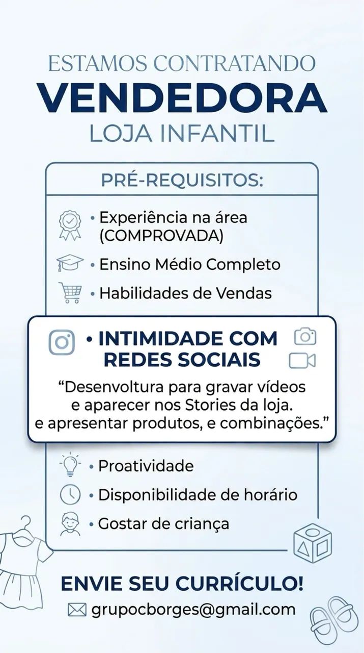 Vaga para vendedora com experiência 