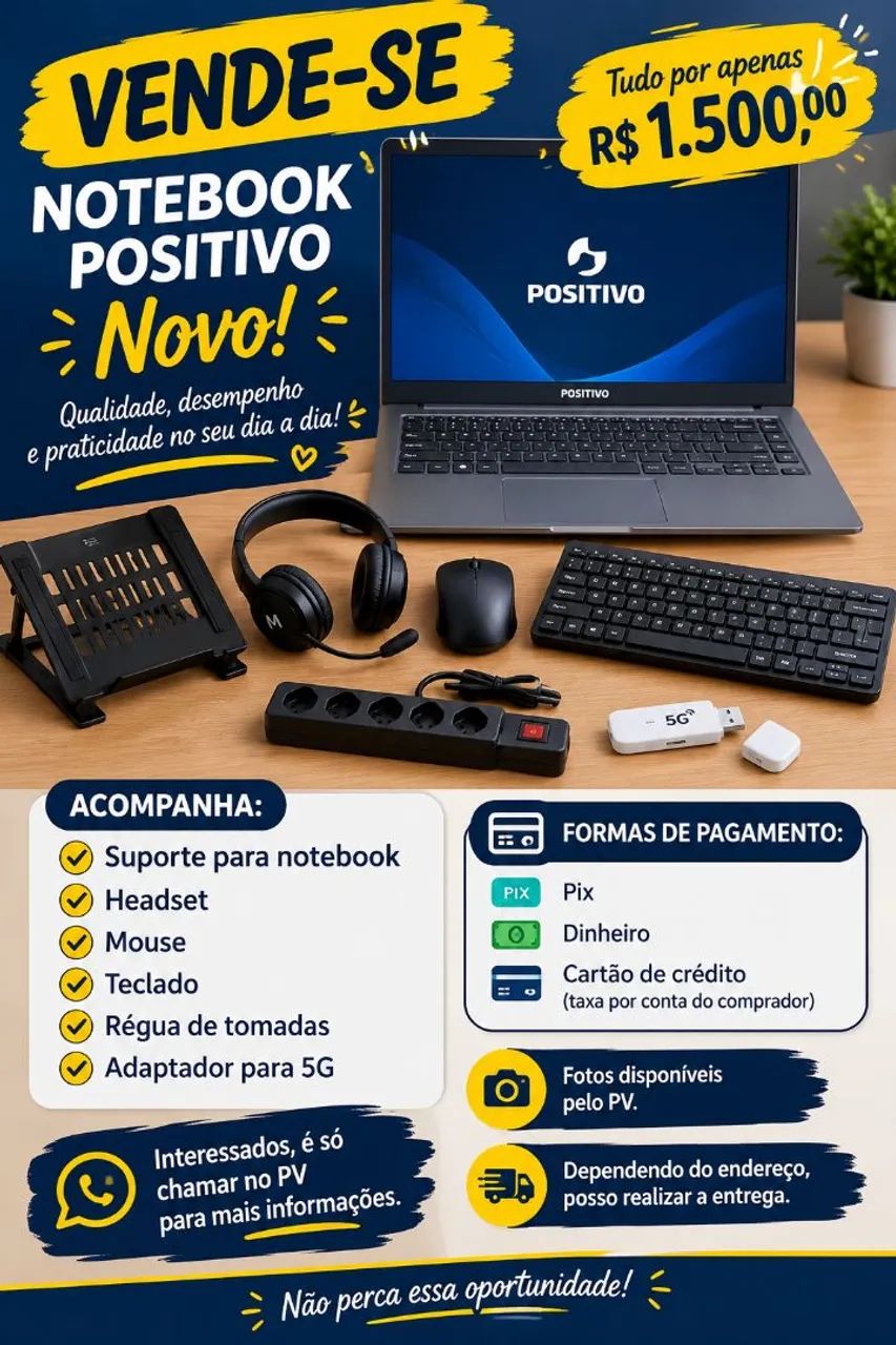 Notebook e kit de Acessórios.