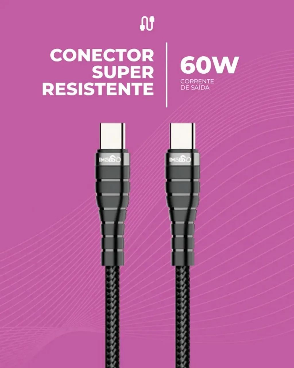 Cabo USB Tipo C x Tipo C Imenso 60W 2 Metros - Carga Rápida - Novo Loja Coimbra Computador - Foto 5