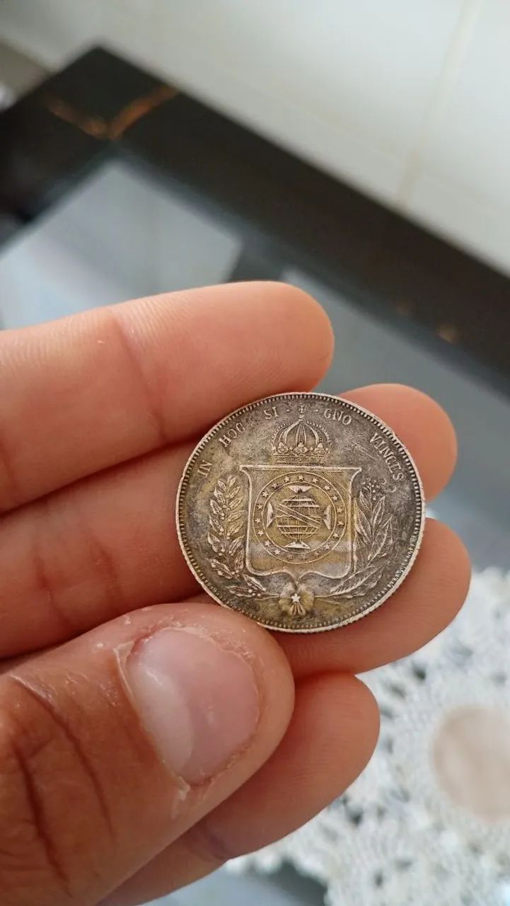 Moeda de prata Mil reis 1857  - Foto 3