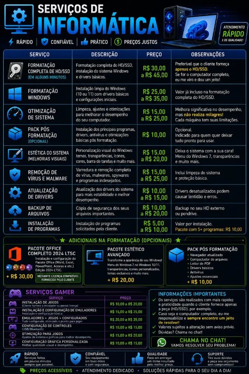 ? SERVIÇOS DE INFORMÁTICA | RÁPIDO ? CONFIÁVEL ? PREÇO JUSTO
