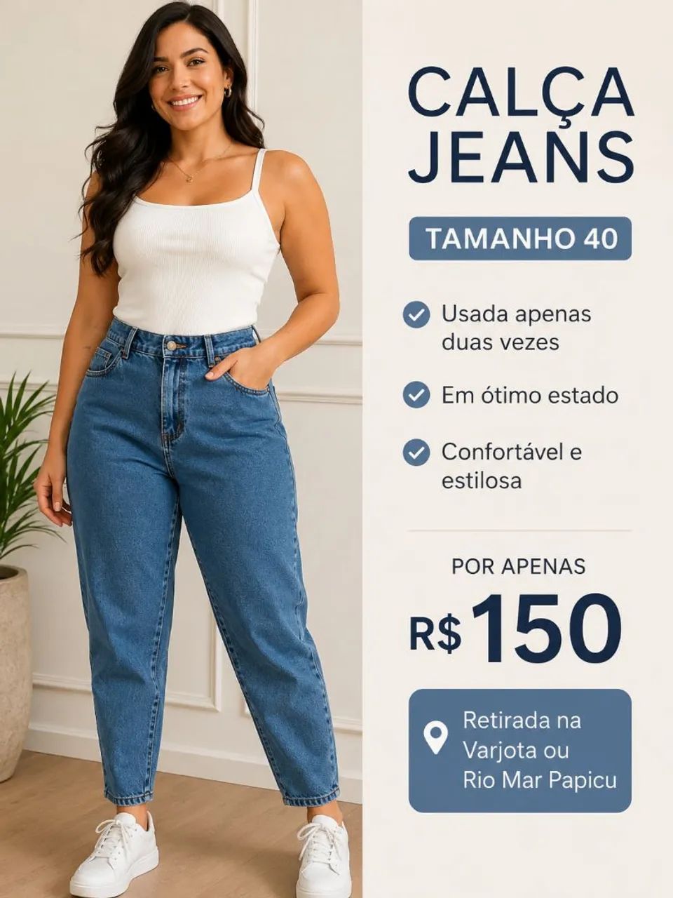 Linda Calça Jeans, estilo MOM,  usada 1x 