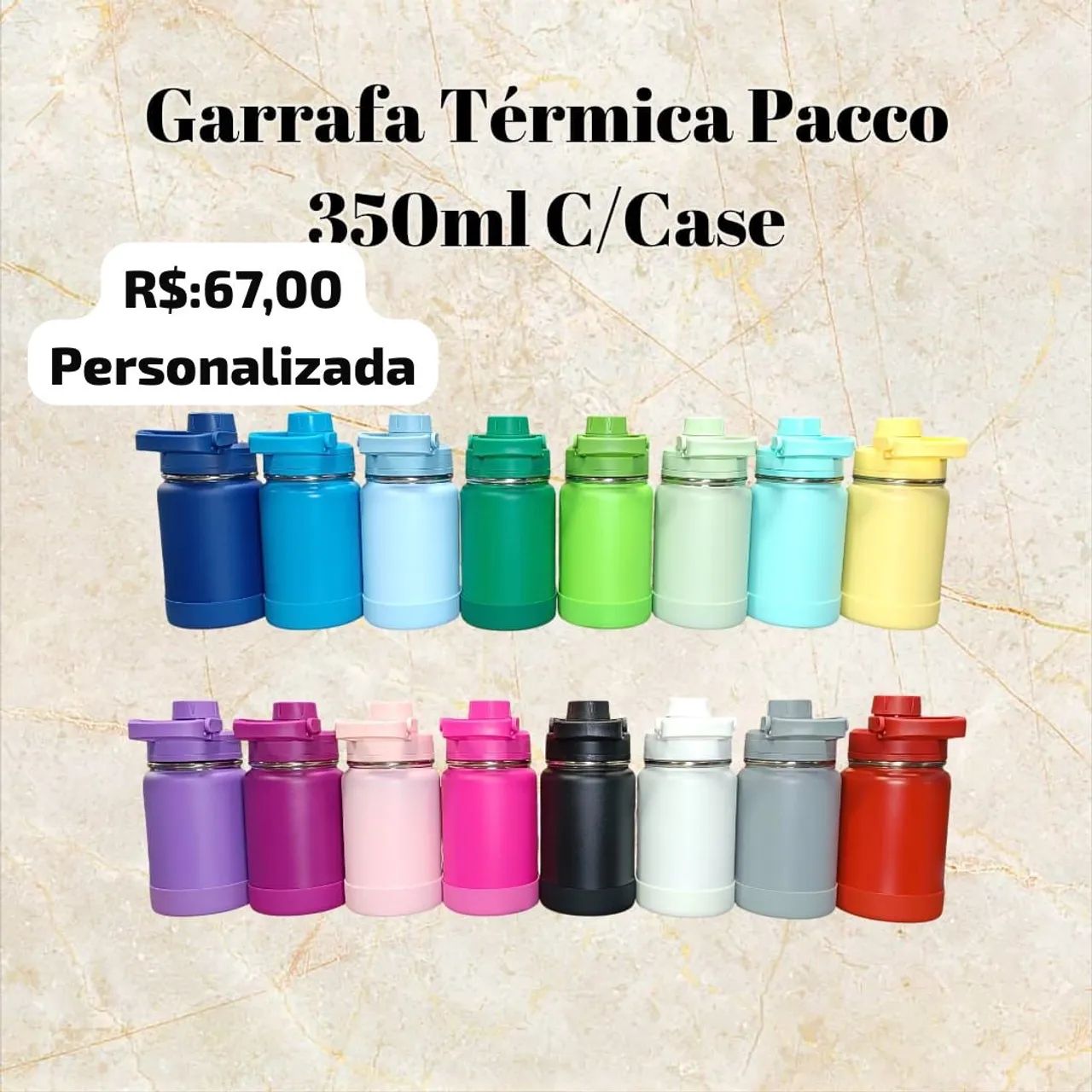 GARRAFA TÉRMICA 350ml COM/CASE E PESONALIZADA