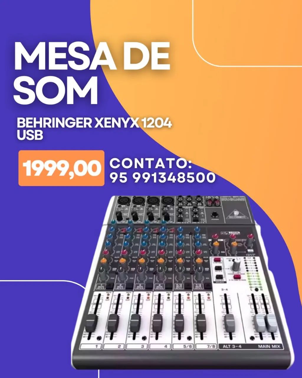 Mesa de som com interface de audio