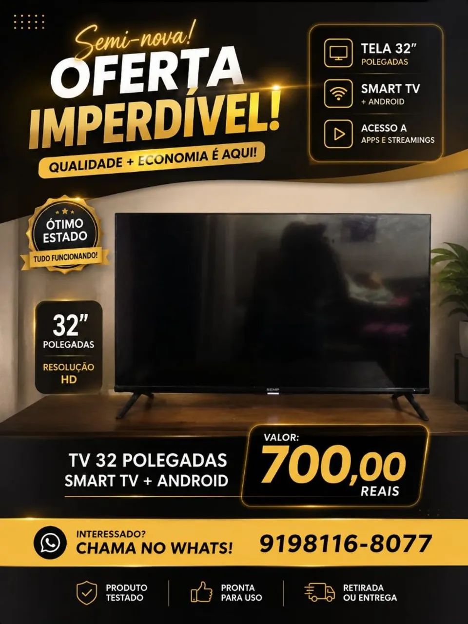 Televisão seminova 32 polegadas 