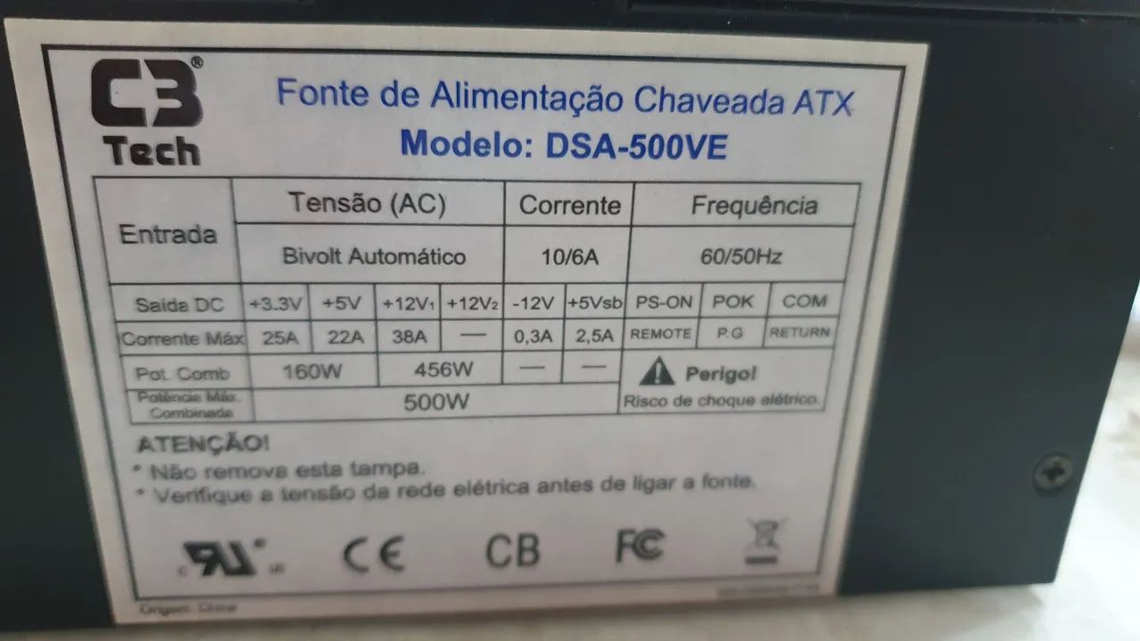 Fonte gamer c3 tech 500w