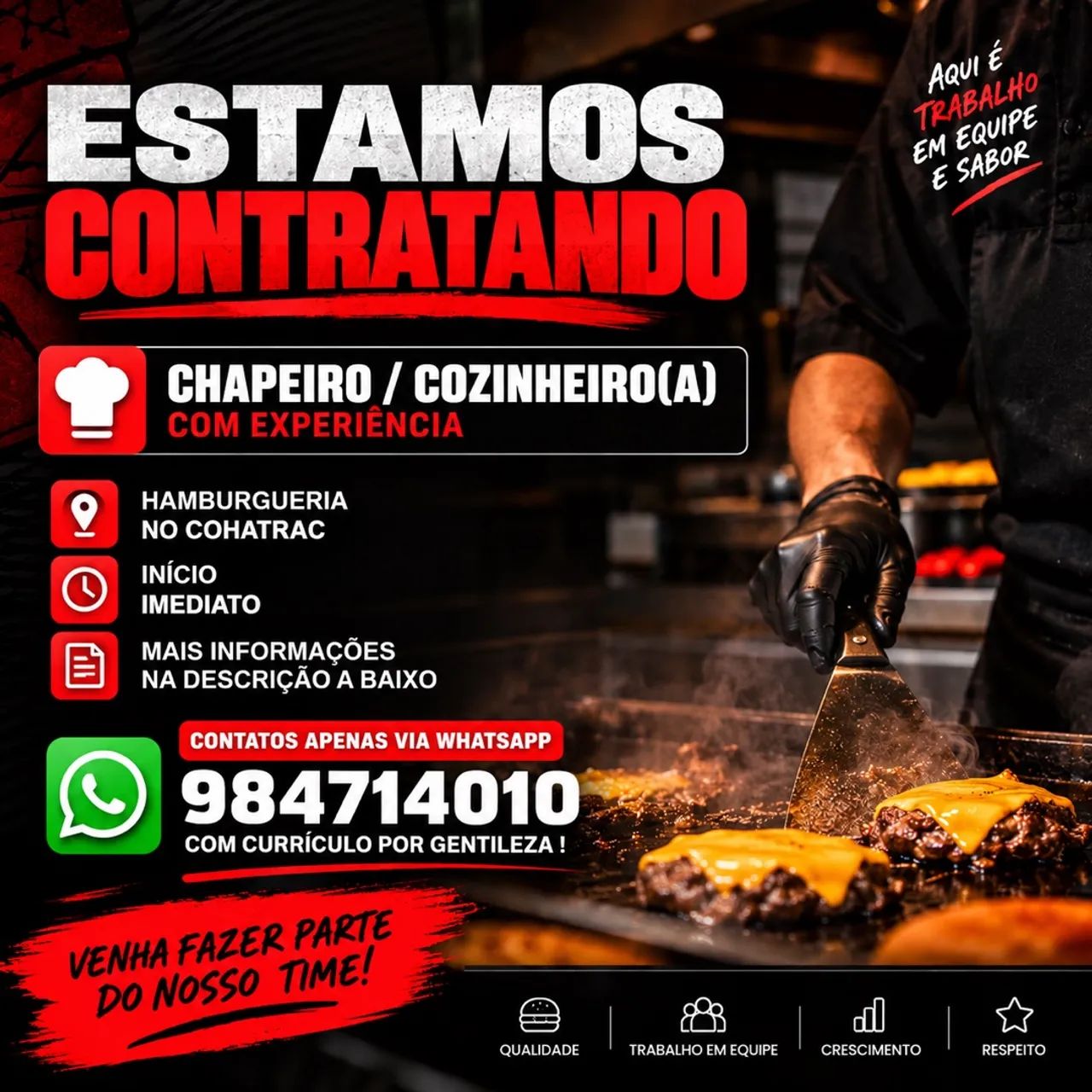 Contrata-se chapeiro e cozinheiro (a)