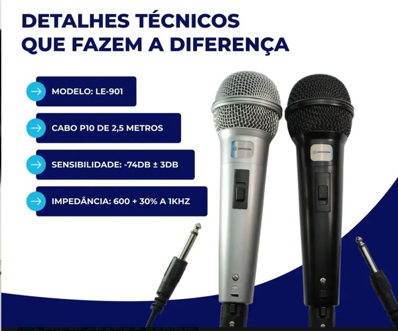 Kit 2 microfone com fio completo profissional, igreja, karaokê, show, - Foto 2