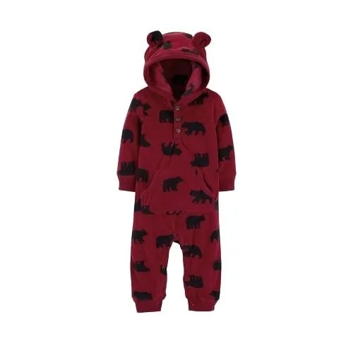 Carter's Fleece Macacão De Bebê Vermelho Com Capuz Estampa Bichinhos 18 Meses - Foto 3