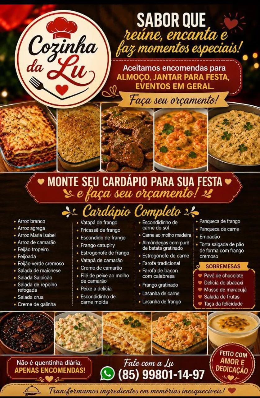 Aceitamos encomendas para preparação de pratos para aniversário, jantar e eventos!. 