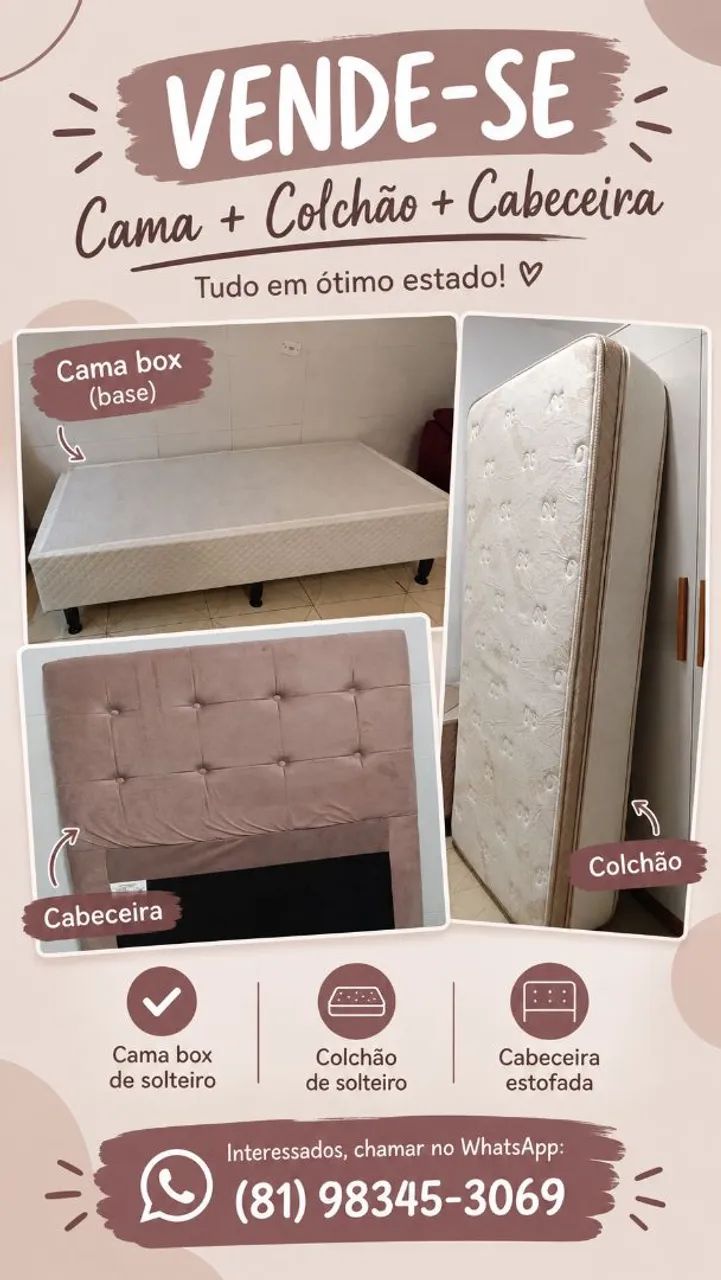 CAMA BOX, COLCHÃO E CABECEIRA