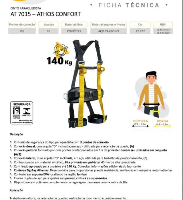 Cinto Paraquedista 7015 Athos Confort + Talabarte Y Elástico - Foto 6