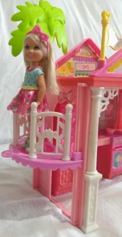 Casa Casinha Da Barbie + Garagem em Mdf Rosa e Branco Com 22