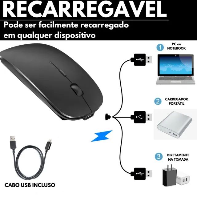 Mouse Sem Fio E-1300pro Recarregavel Bluetooth 5.1 Rgb 2.4ghz Silencioso - Foto 5