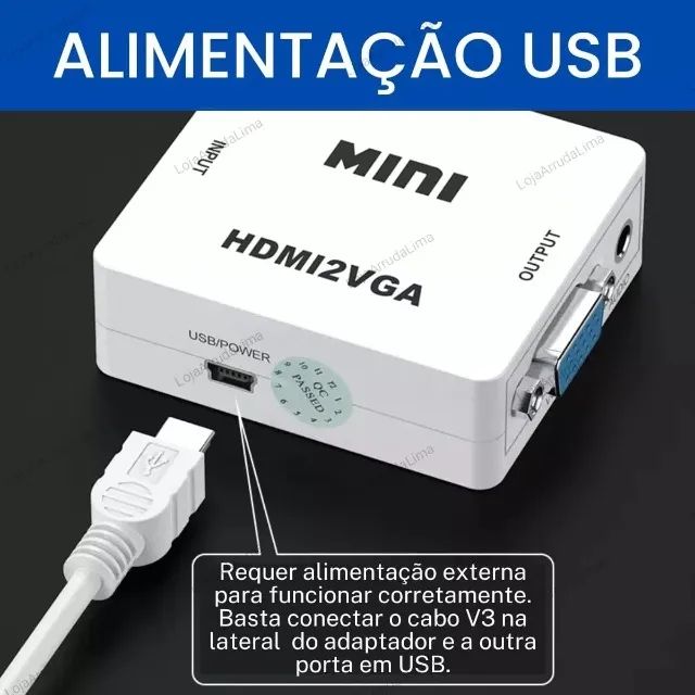Adaptador Conversor Entrada Hdmi Para Saída Vga 1080p - Loja Natan Abreu  - Foto 2