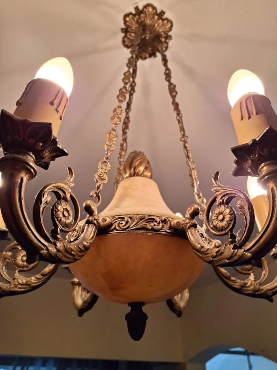 Lustre provençal da década de 40 em cobre e alabastro - Foto 2