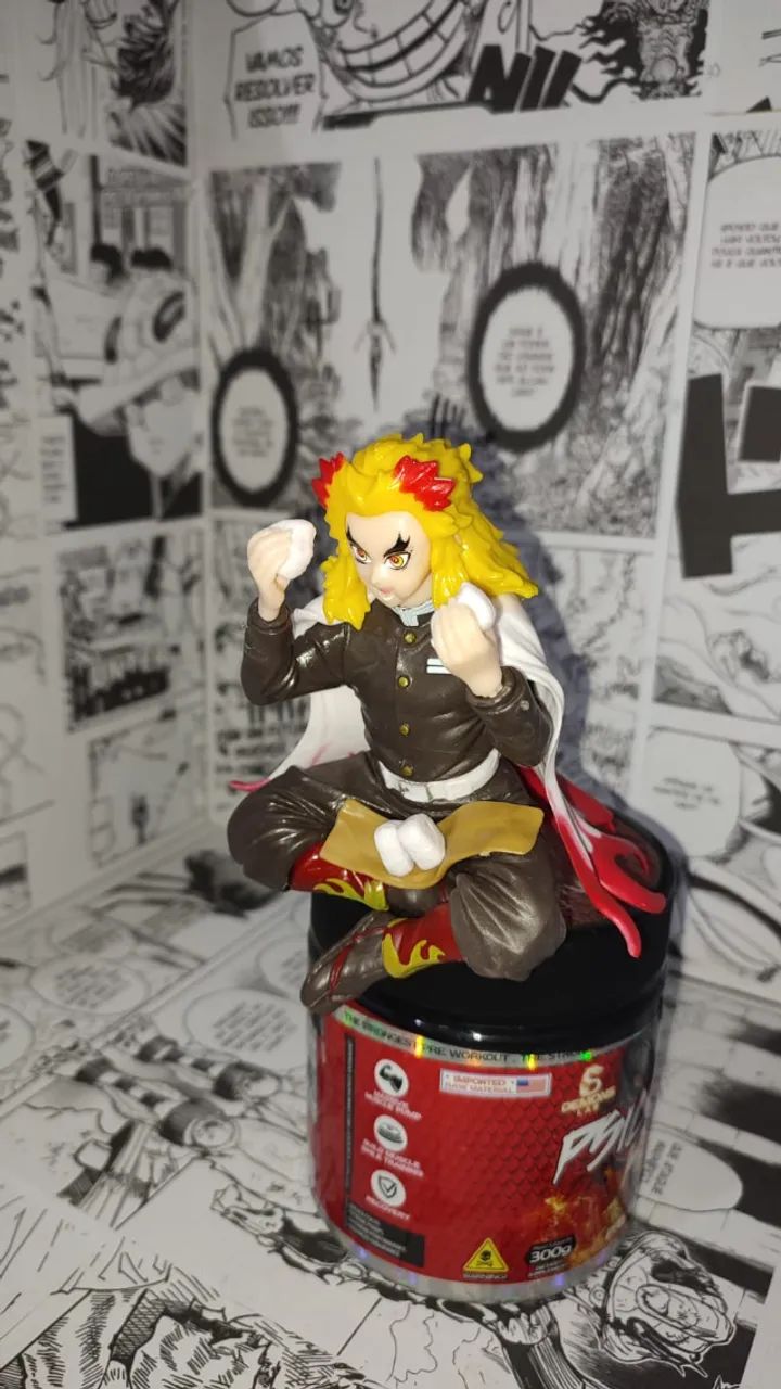 Action Figure do Kyojuro Rengoku sentado comendo onigiri, de Demon Slayer. - Foto 6
