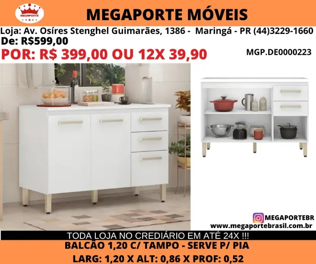 Balcão com Tampo 1,20 Branco