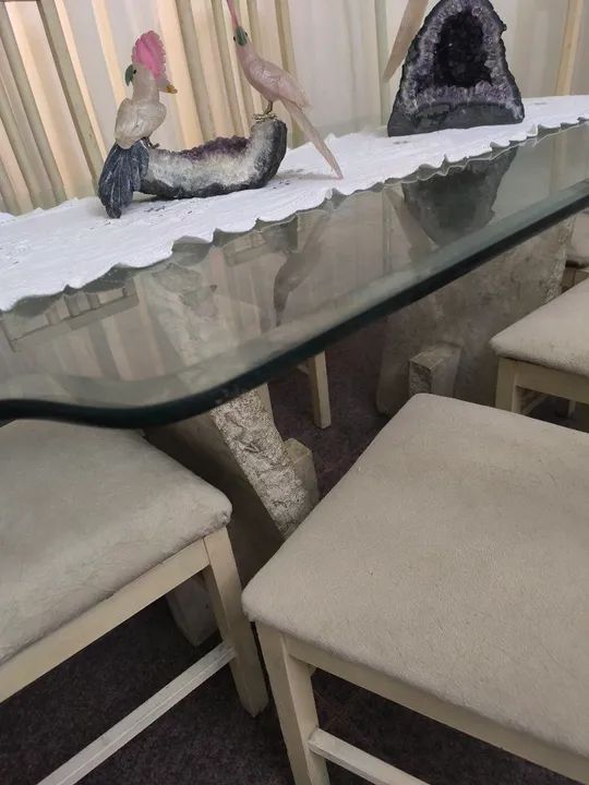 Mesa em Vidro Bisotê com Base de Mármore + 6 Cadeiras - Foto 3