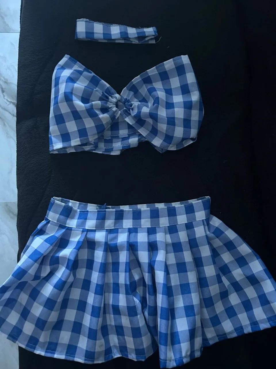 Conjunto Xadrez Azul e Branco com Headband