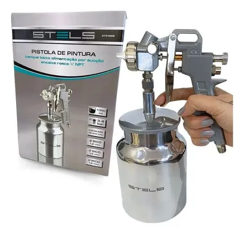 Pistola de Pintura STELS com Tanque de Sucção - 1000ml