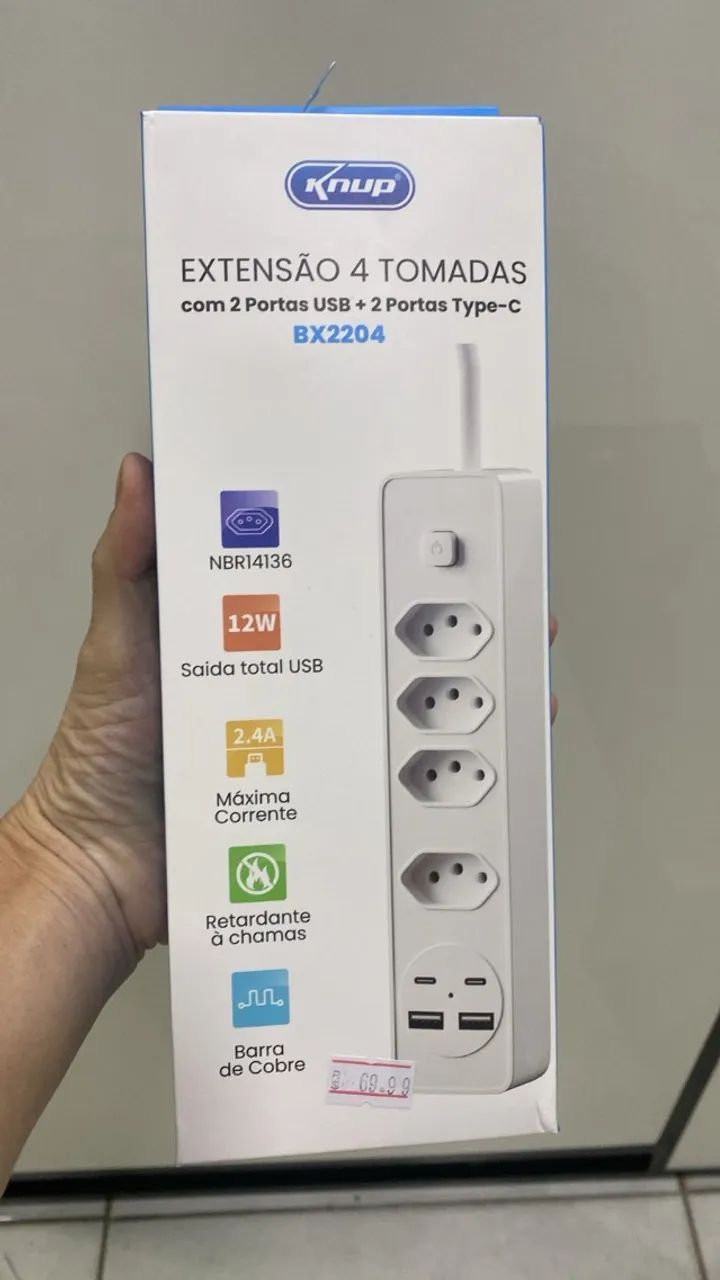 Filtro de Linha Extensão com 4 Tomadas + 2 USB + 2 Tipo-C -Regua-  Loja Coimbra Entregamos